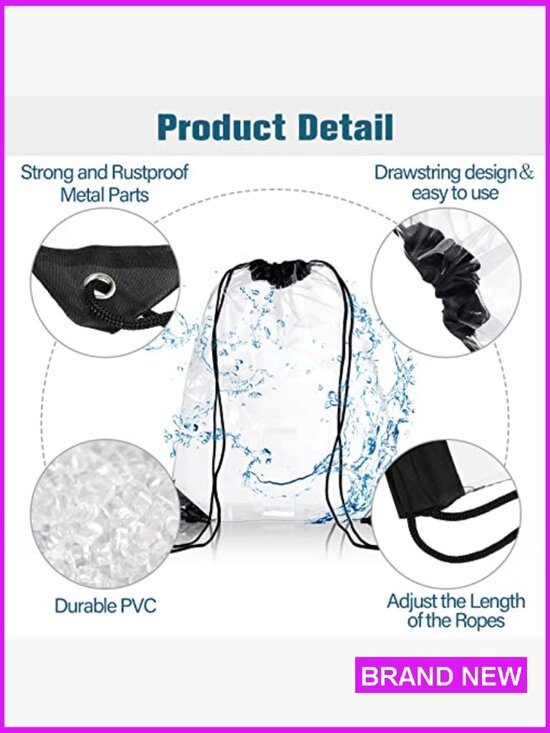 Clear PVC Drawstring Backpack Transparent Stadium Bag Waterproof Sport Event